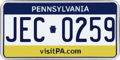 PA license plate JEC0259