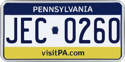 PA license plate JEC0260