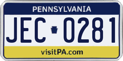 PA license plate JEC0281