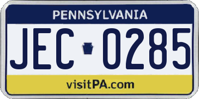 PA license plate JEC0285