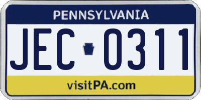 PA license plate JEC0311