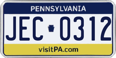 PA license plate JEC0312