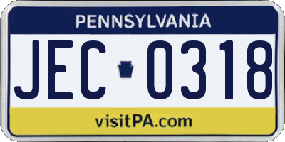 PA license plate JEC0318