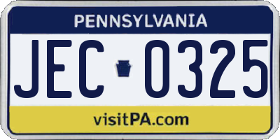 PA license plate JEC0325