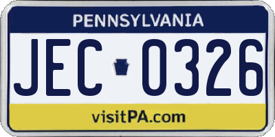 PA license plate JEC0326