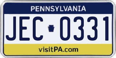 PA license plate JEC0331