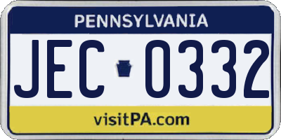 PA license plate JEC0332