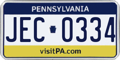 PA license plate JEC0334