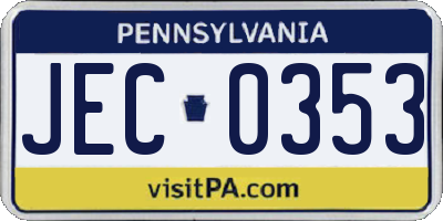 PA license plate JEC0353