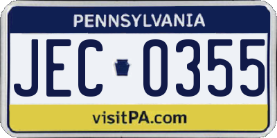 PA license plate JEC0355