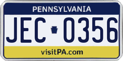 PA license plate JEC0356