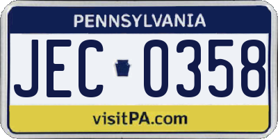 PA license plate JEC0358