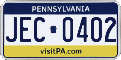 PA license plate JEC0402