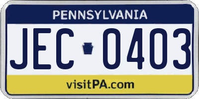 PA license plate JEC0403