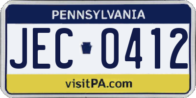 PA license plate JEC0412