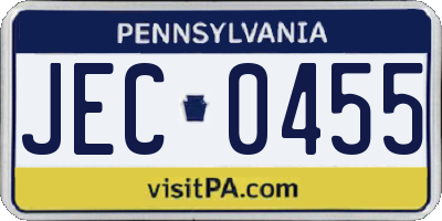 PA license plate JEC0455
