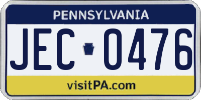 PA license plate JEC0476