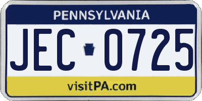 PA license plate JEC0725