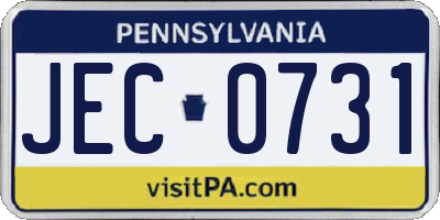 PA license plate JEC0731