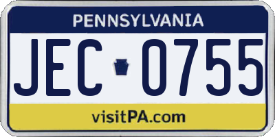 PA license plate JEC0755