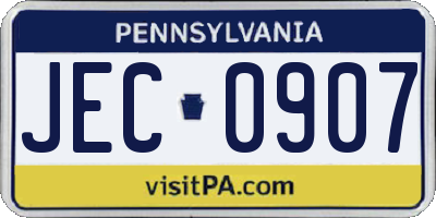 PA license plate JEC0907