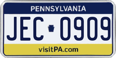 PA license plate JEC0909