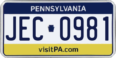 PA license plate JEC0981