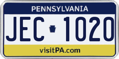 PA license plate JEC1020