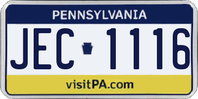 PA license plate JEC1116