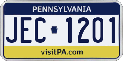 PA license plate JEC1201