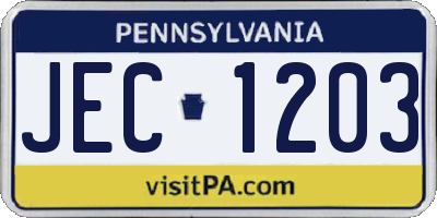 PA license plate JEC1203