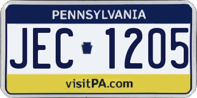 PA license plate JEC1205