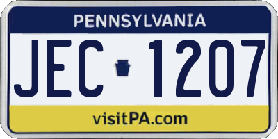 PA license plate JEC1207
