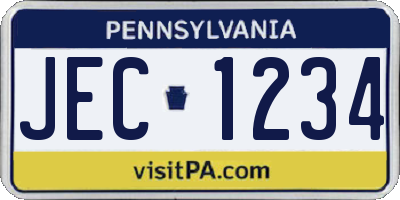 PA license plate JEC1234