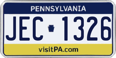 PA license plate JEC1326