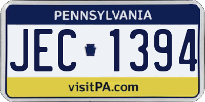 PA license plate JEC1394