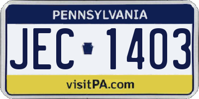 PA license plate JEC1403