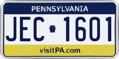 PA license plate JEC1601