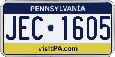 PA license plate JEC1605