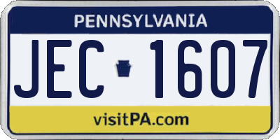 PA license plate JEC1607