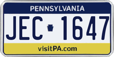 PA license plate JEC1647