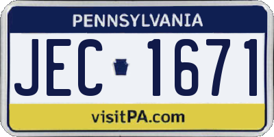 PA license plate JEC1671