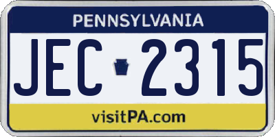 PA license plate JEC2315