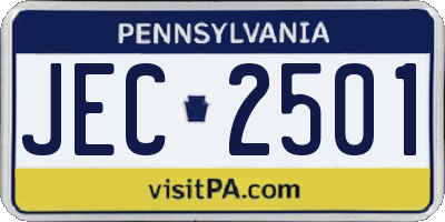 PA license plate JEC2501