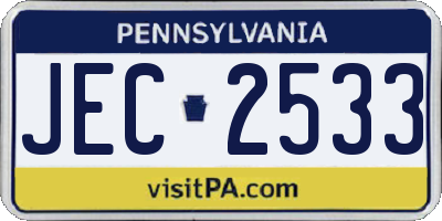 PA license plate JEC2533