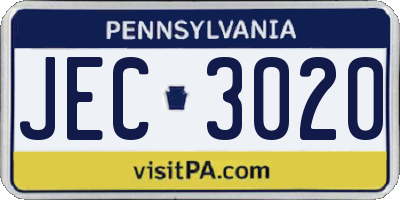 PA license plate JEC3020