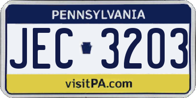 PA license plate JEC3203