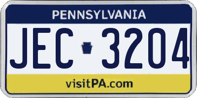 PA license plate JEC3204