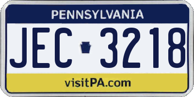 PA license plate JEC3218