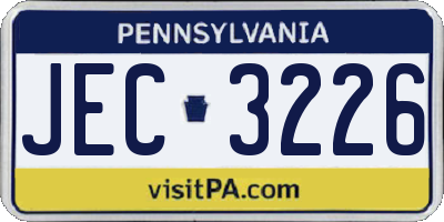 PA license plate JEC3226